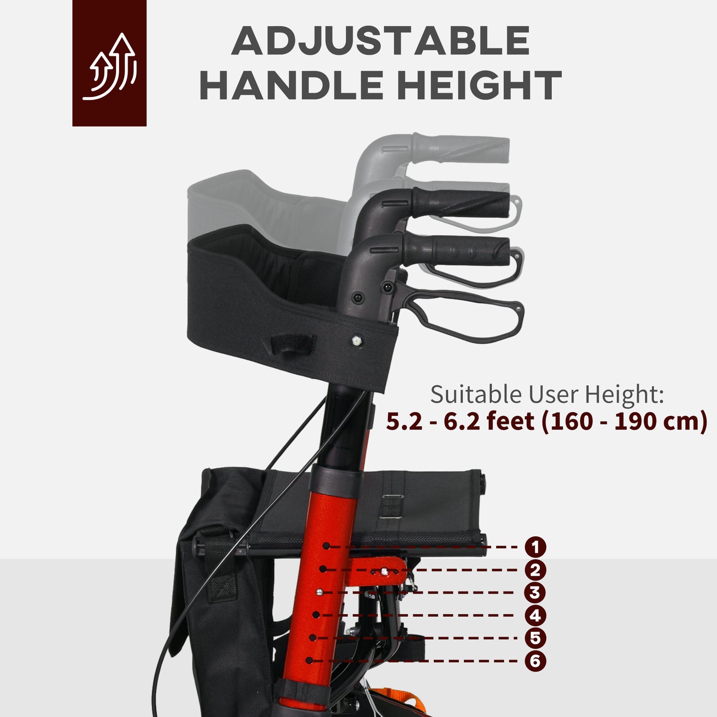 Lightweight Walking Frame with Adjustable Handle, Red