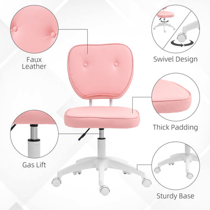 Vanity Task Chair with Adjustable Height, Armless, Pink