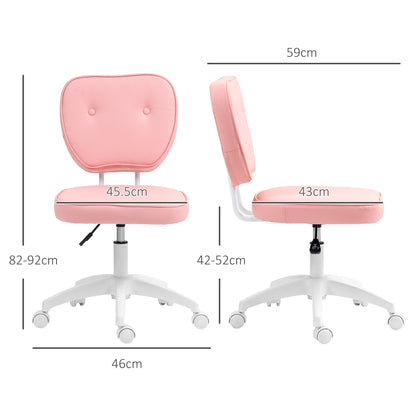 Vanity Task Chair with Adjustable Height, Armless, Pink