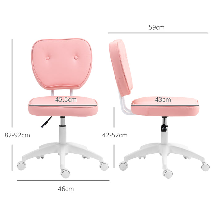 Vanity Task Chair with Adjustable Height, Armless, Pink