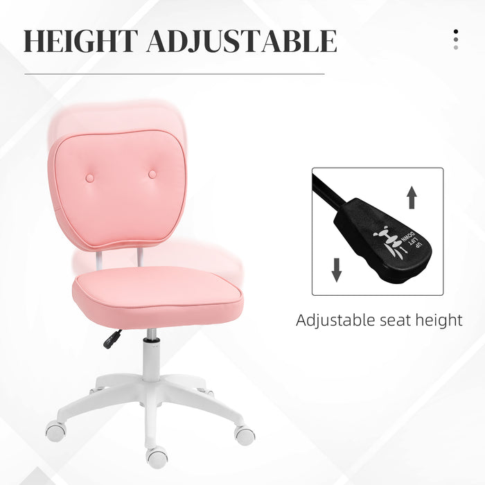 Vanity Task Chair with Adjustable Height, Armless, Pink