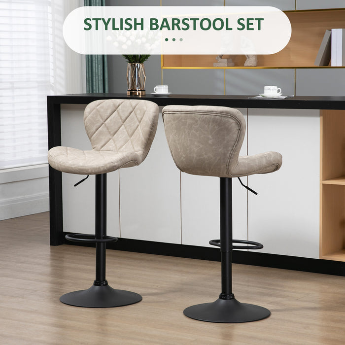 Adjustable Height Bar Stools Set of 2, Swivel Barstools with Backrest and Footrest, Steel Frame Diamond Pattern PU, Kitchen Counter Grey