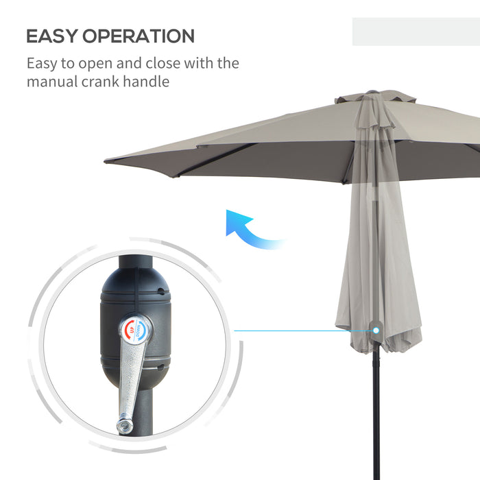 3(m) Tilting Parasol Garden Umbrellas, Outdoor Sun Shade with 8 Ribs, Tilt and Crank Handle for Balcony, Bench, Garden, Grey