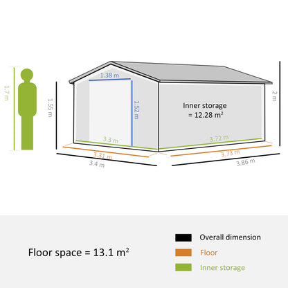 Outsunny 13 x 11ft Garden Metal Storage Shed Outdoor Storage Shed with Foundation Ventilation & Doors, Green