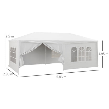 6 x 3 m Party Tent Wedding Gazebo Outdoor Waterproof PE Canopy Shade with 6 Removable Side Walls