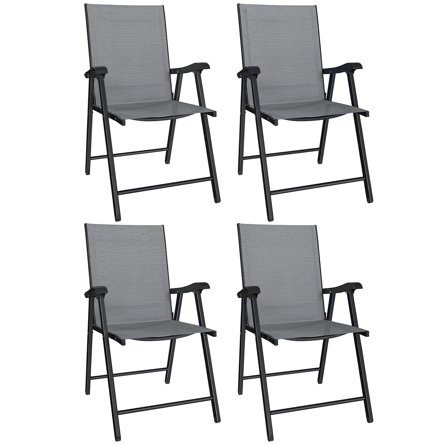 Folding Garden Chairs Set of 4 with High Back, Armrests, Light Grey