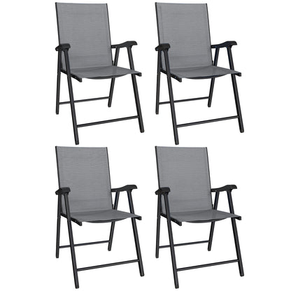 Folding Garden Chairs Set of 4 with High Back, Armrests, Light Grey