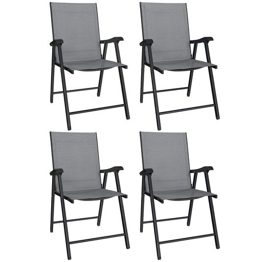 Folding Garden Chairs Set of 4 with High Back, Armrests, Light Grey