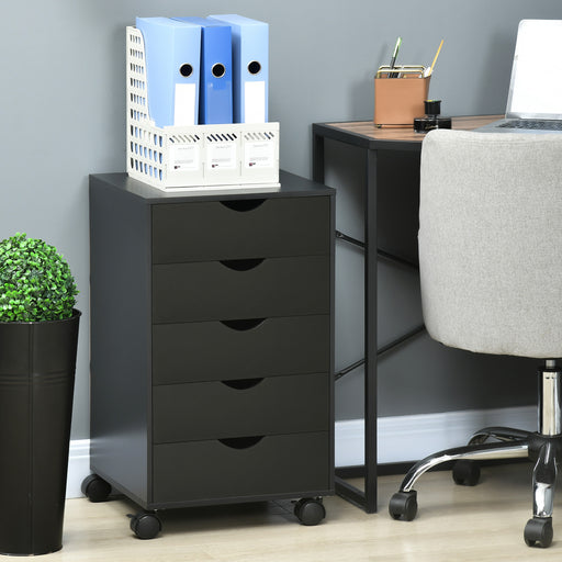 5 Drawer Mobile Filing Cabinet, Vertical File Cabinet, Modern Rolling Printer Stand for Home Office, Black