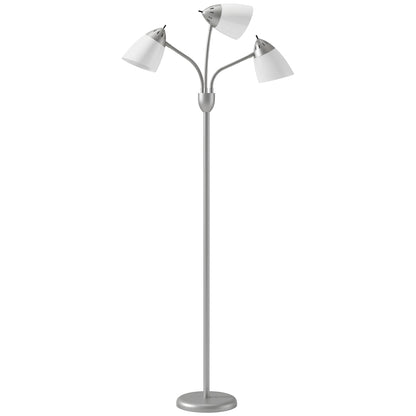 Arc Tree Floor Lamp with 3 Adjustable Rotating Lights, Industrial Standing Lamp with Steel Frame for Bedroom Living Room, 155cm, Silver Tone