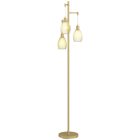 Industrial 3-Light Floor Lamp Dimmable Standing Lamp, Gold