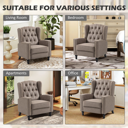 Marble Effect Manual Reclining Armchair w/ Footrest Studs Wood Legs Brown