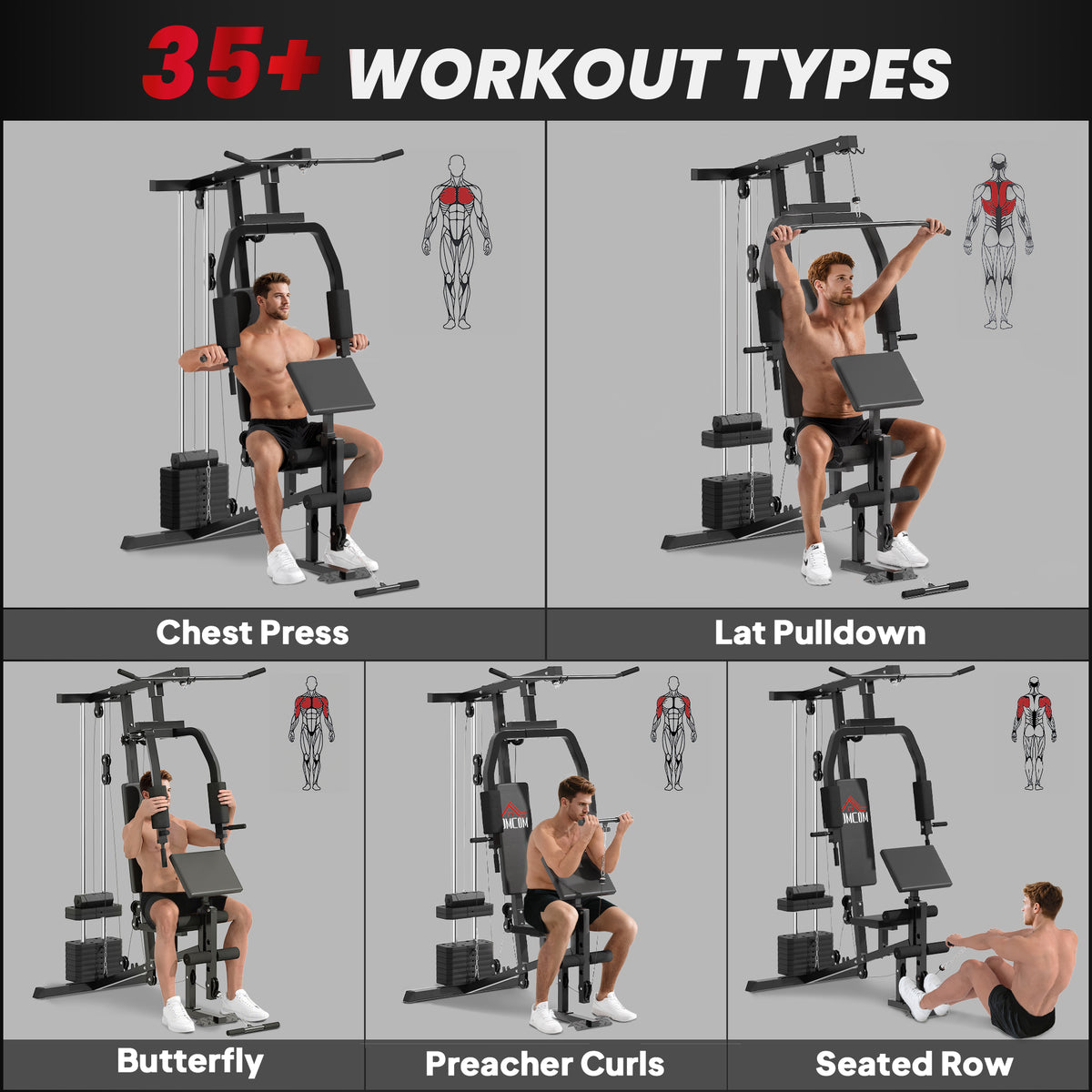 Multi Gym with 45kg Weight Stack, Chest Press and Leg Developer - Black