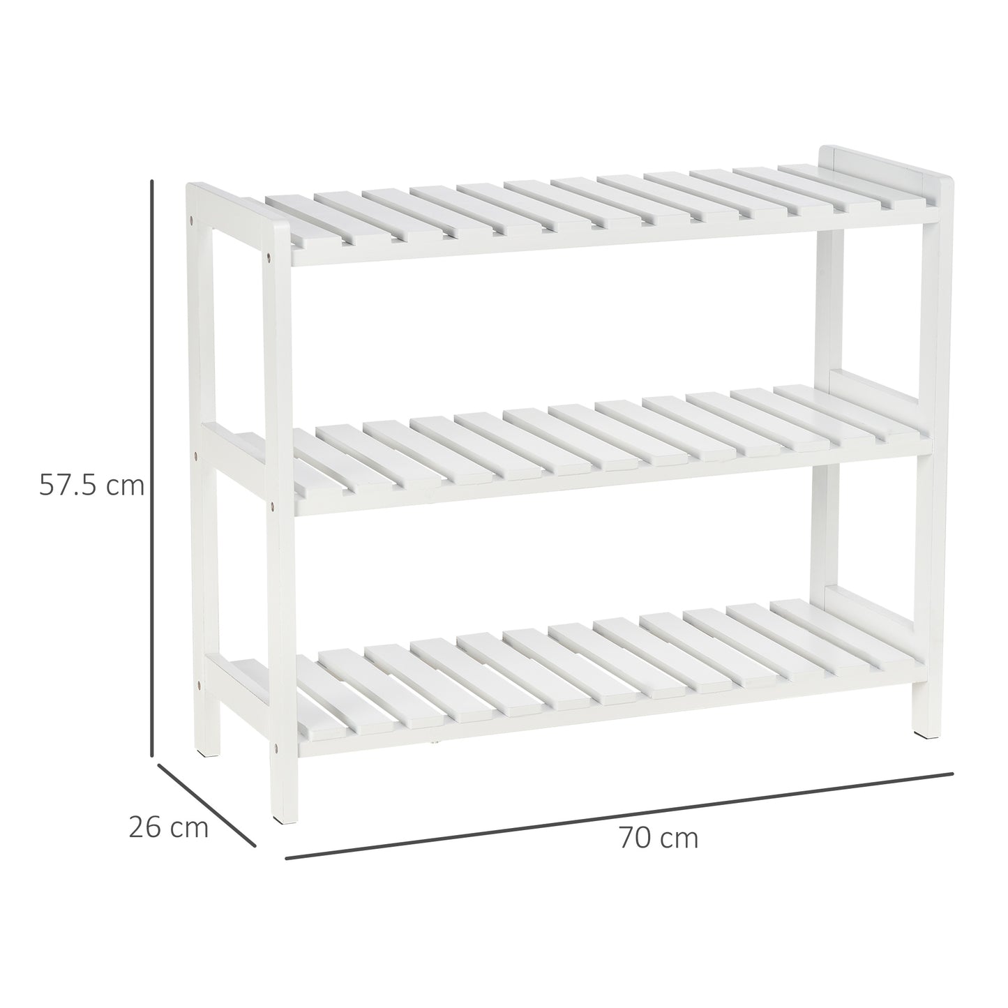 3-Tier Shoe Rack Wood Frame Slatted Shelves Open Storage, White