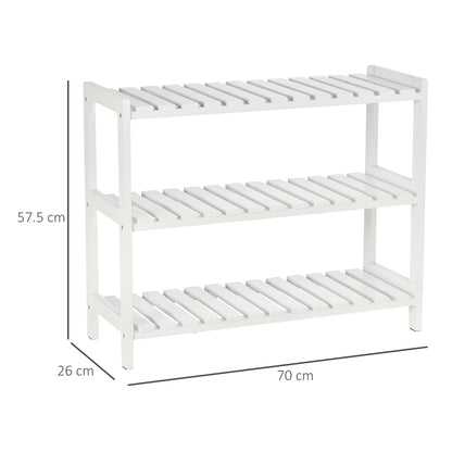 3-Tier Shoe Rack Wood Frame Slatted Shelves Open Storage, White
