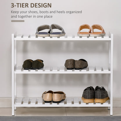 3-Tier Shoe Rack Wood Frame Slatted Shelves Open Storage, White