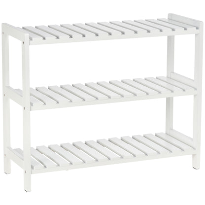 3-Tier Shoe Rack Wood Frame Slatted Shelves Open Storage, White