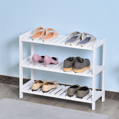 3-Tier Shoe Rack Wood Frame Slatted Shelves Open Storage, White