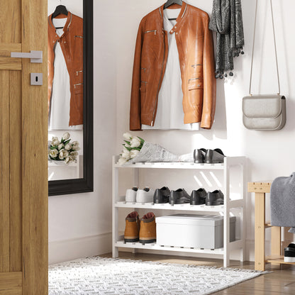 3-Tier Shoe Rack Wood Frame Slatted Shelves Open Storage, White