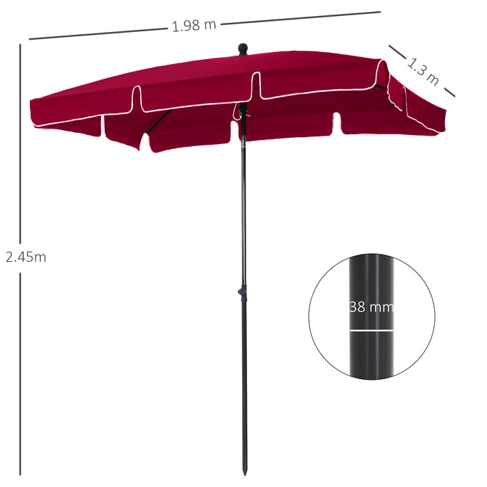 Red Rectangular Garden Parasol Aluminium Sun Umbrella Patio Garden Tilt 2M x 1.25M