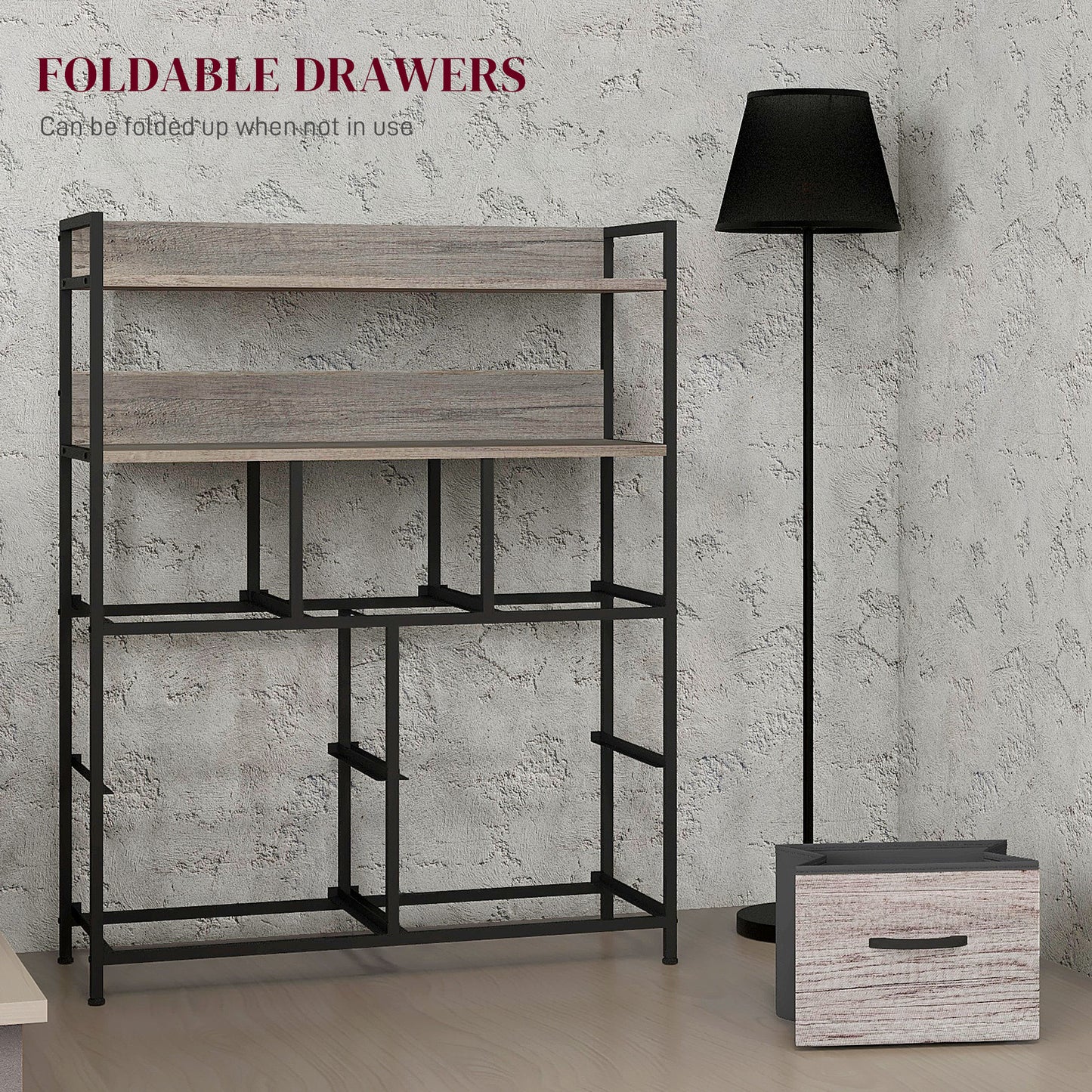 Bedroom Chest of Drawers 7 Drawer Dresser w/ Shelves, Grey Wood Effect