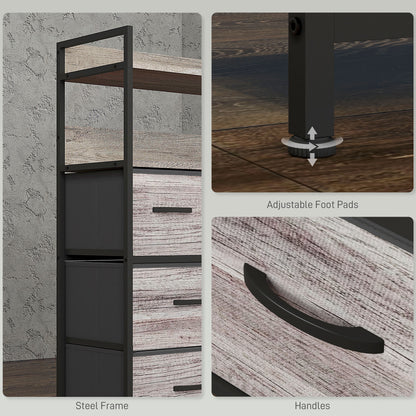 Bedroom Chest of Drawers 7 Drawer Dresser w/ Shelves, Grey Wood Effect