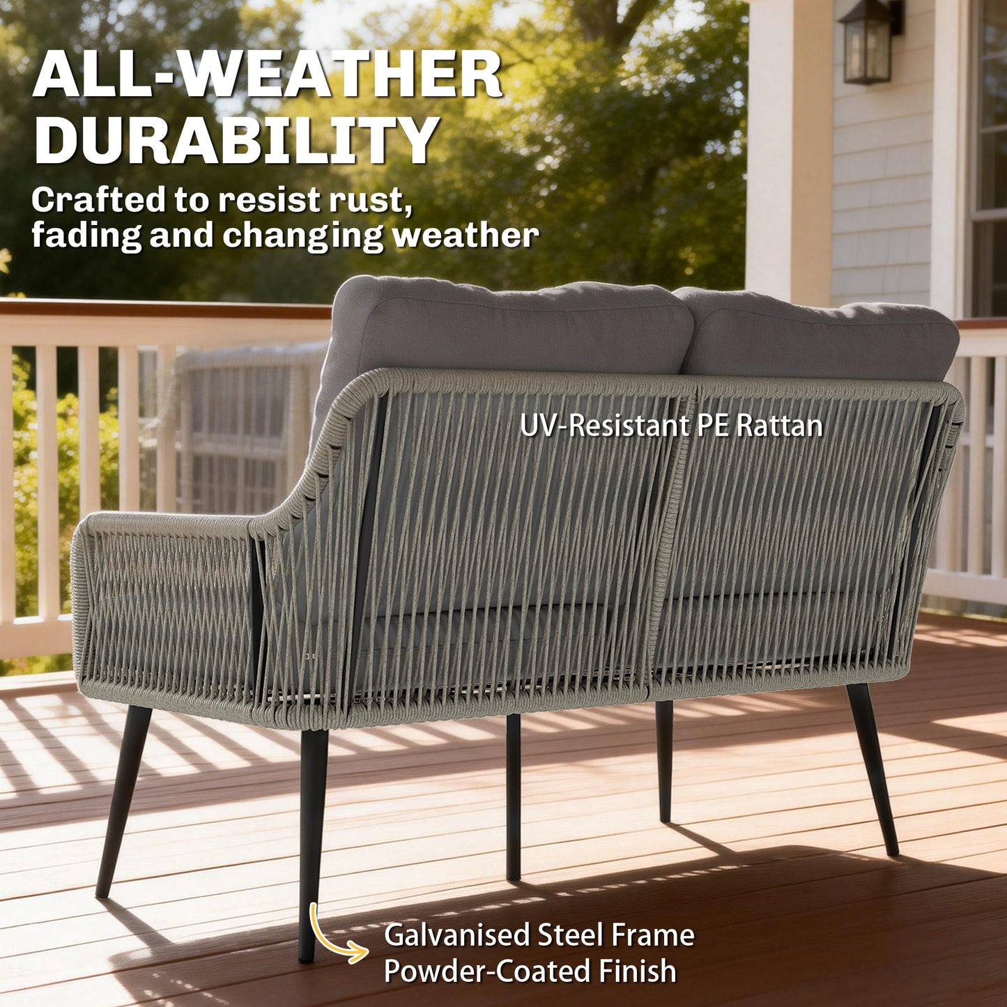 Rattan Garden Furniture Set, Tempered Glass with 3 Chairs