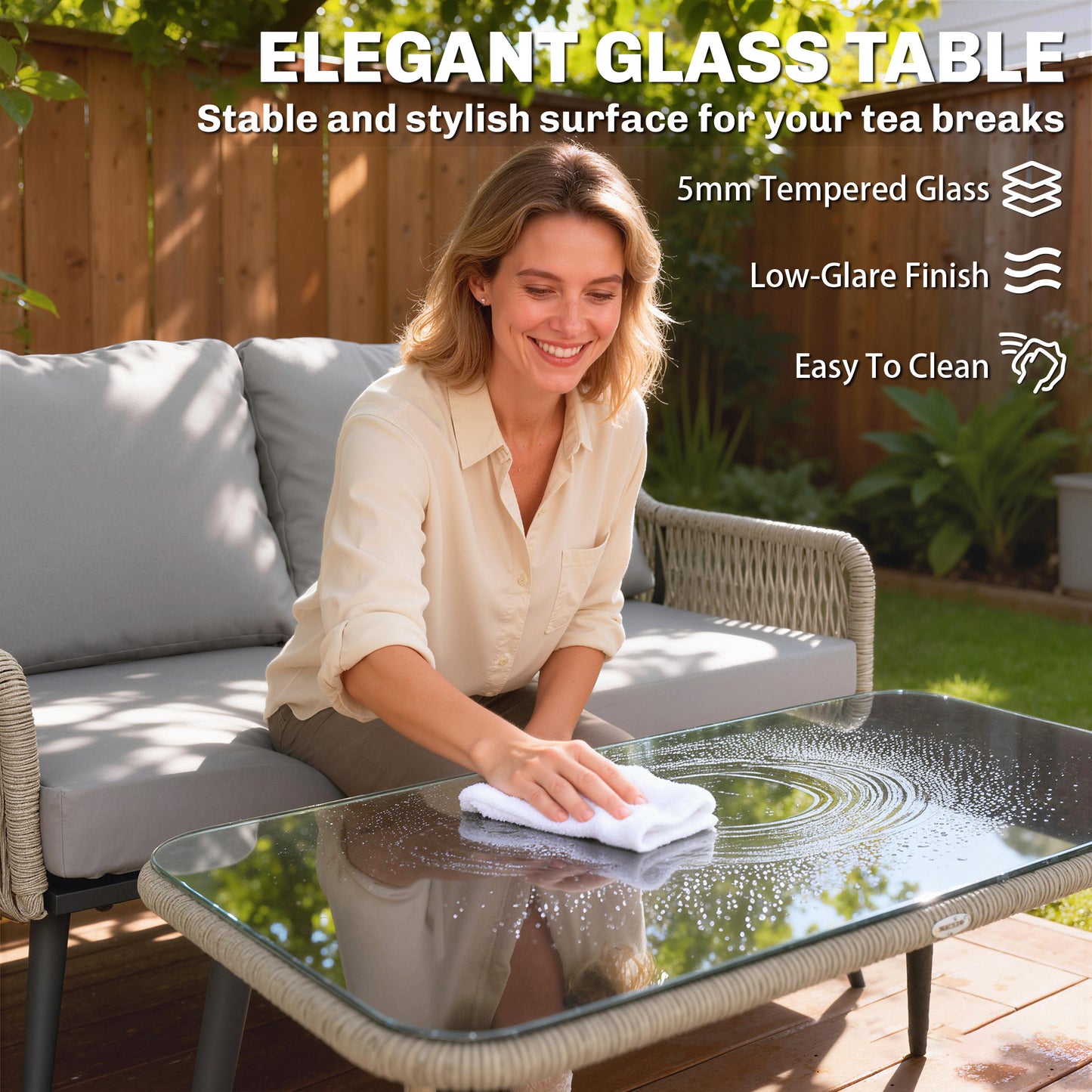 Rattan Garden Furniture Set, Tempered Glass with 3 Chairs