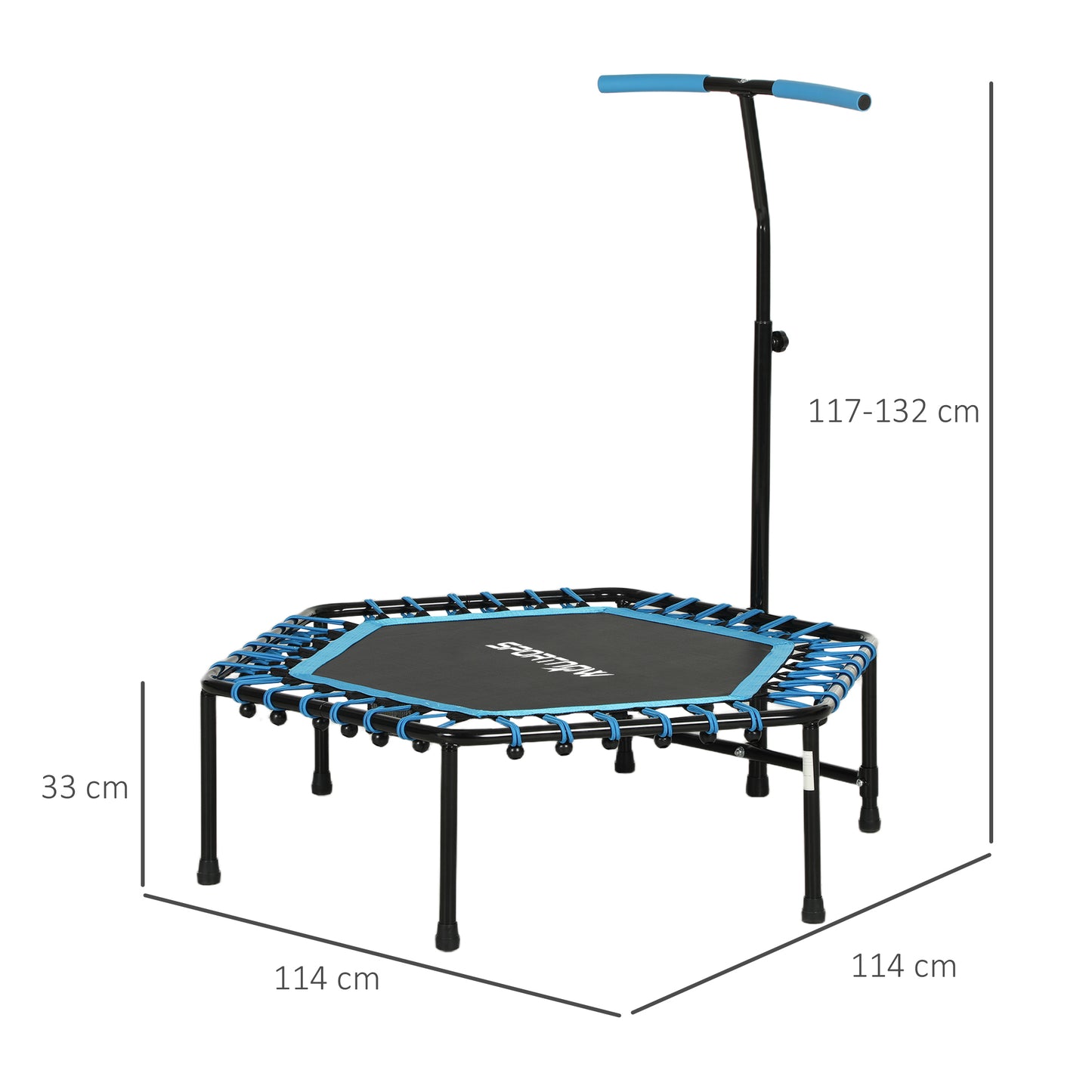 45" Fitness Trampoline with Adjustable Handle, LED Lights, Blue