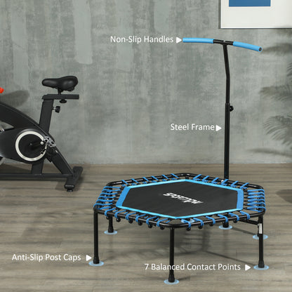 45" Fitness Trampoline with Adjustable Handle, LED Lights, Blue