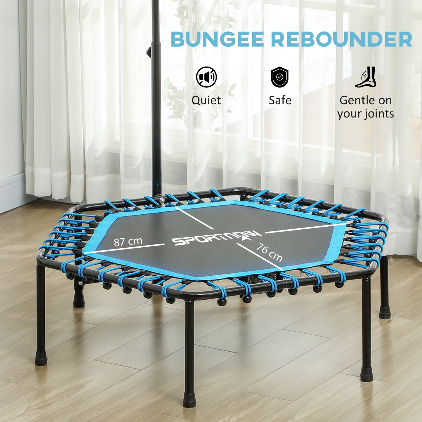 45" Fitness Trampoline with Adjustable Handle, LED Lights, Blue