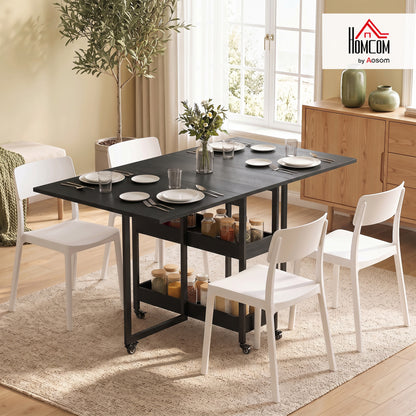 Folding Dining Table, Drop Leaf Table w/ Open Compartments, Black