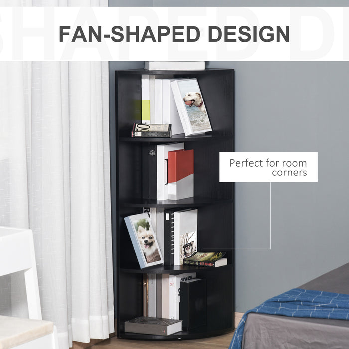 4 Tier Wood Corner Shelf  Unit Freestanding Fan Bookshelf Plants Stand