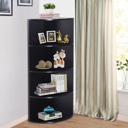 4 Tier Wood Corner Shelf  Unit Freestanding Fan Bookshelf Plants Stand