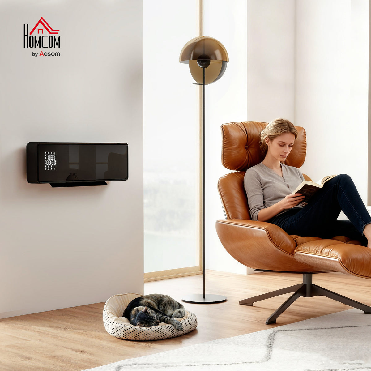2000W Ceramic Electric Heater with Fan, Wall Mounted, Black