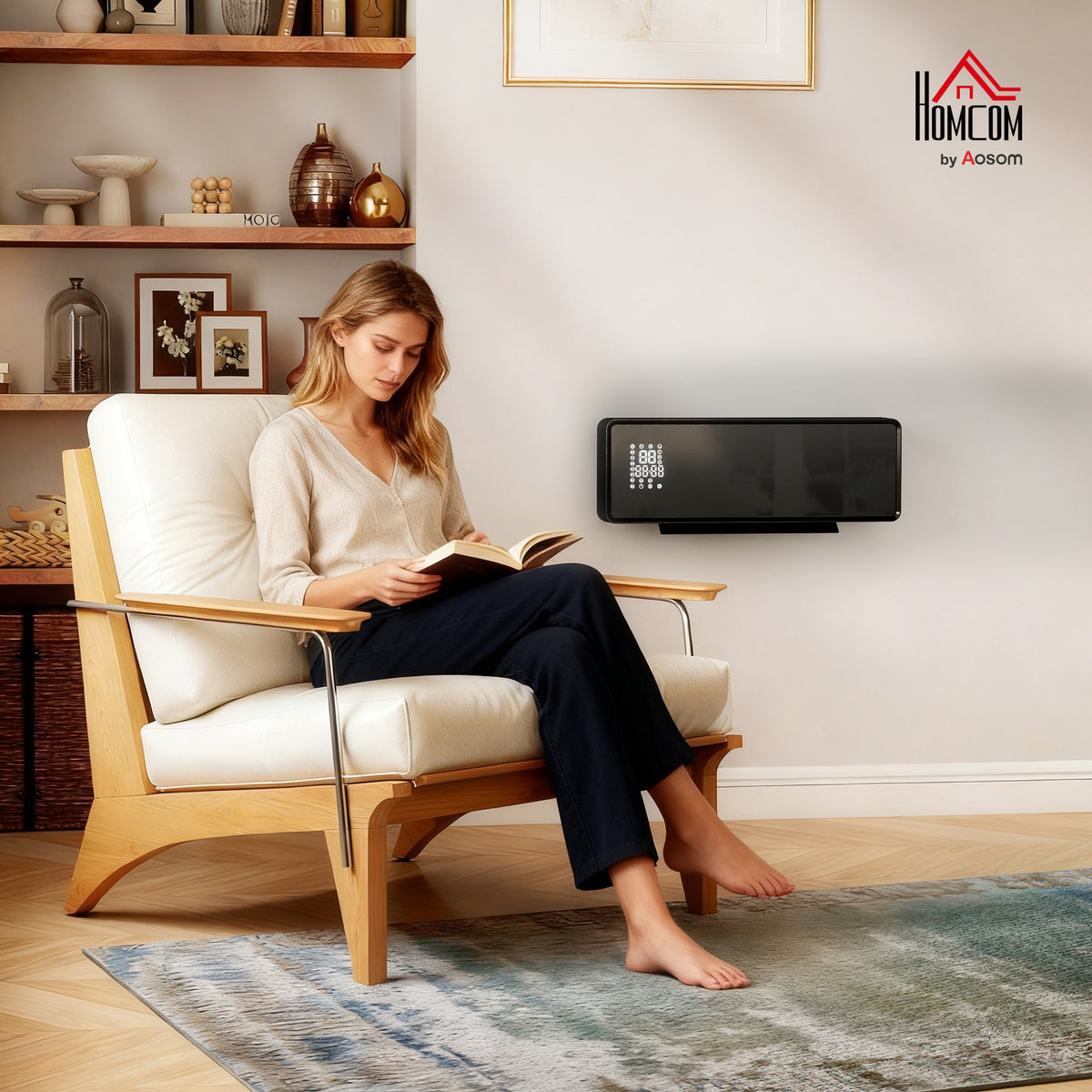 2000W Ceramic Electric Heater with Fan, Wall Mounted, Black