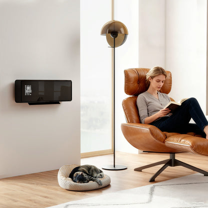 2000W Ceramic Electric Heater with Fan, Wall Mounted, Black