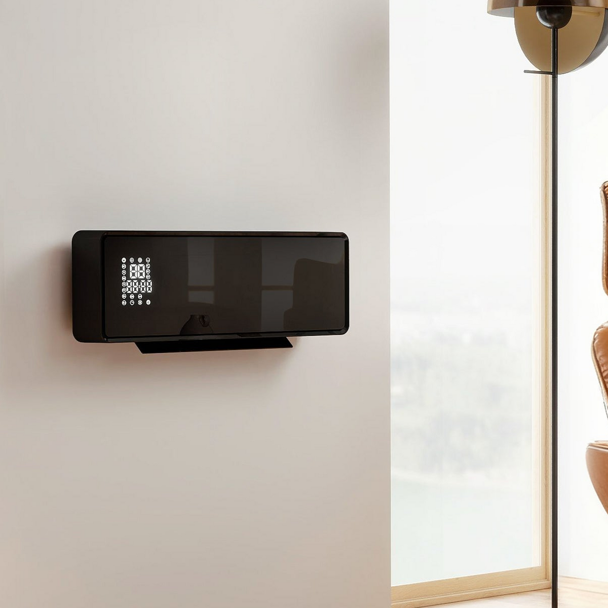 2000W Wall-Mounted Ceramic Heater with Oscillation, Thermostat, Timer and Remote - Black