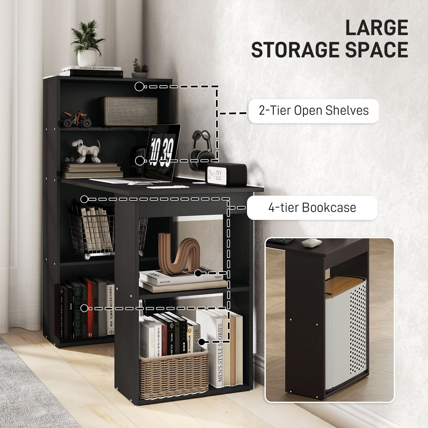 120cm Computer Desk Bookshelf Writing Table 6 Shelves Black