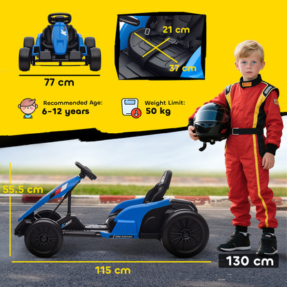 24V Electric Go Kart with Drift Mode, Adjustable Seat, Blue