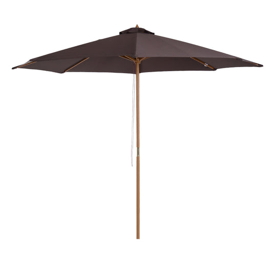 3(m) Wooden Garden Parasol Sun Shade Outdoor Umbrella Canopy Coffee