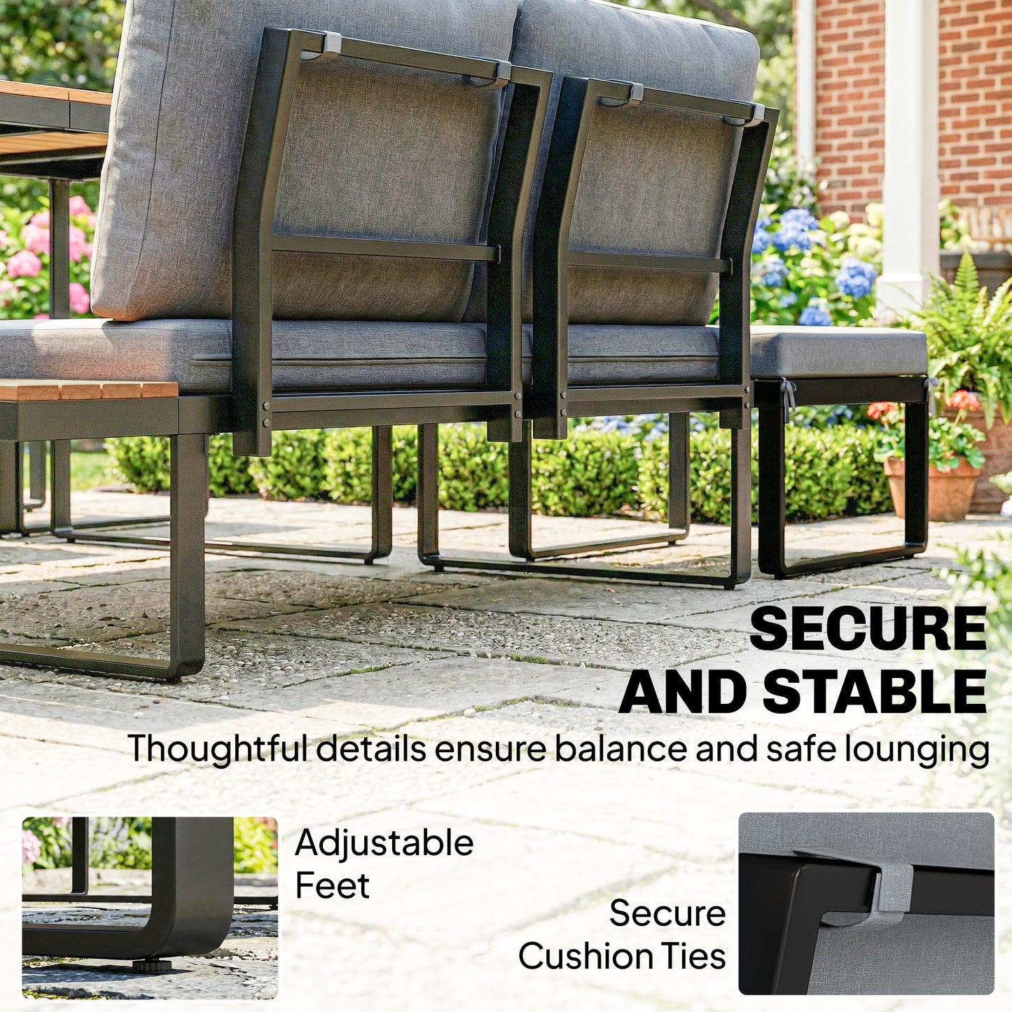 Patio Furniture Set Modular 6 Pieces Grey   Patio Furniture Set Modular Garden Sofa Set 6 Pieces with Dining Table for Outdoor Patio Grey