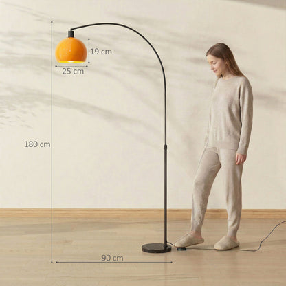 Curved Floor Lamp with Marble Base (E27 Bulb Not Included) - Black & Orange