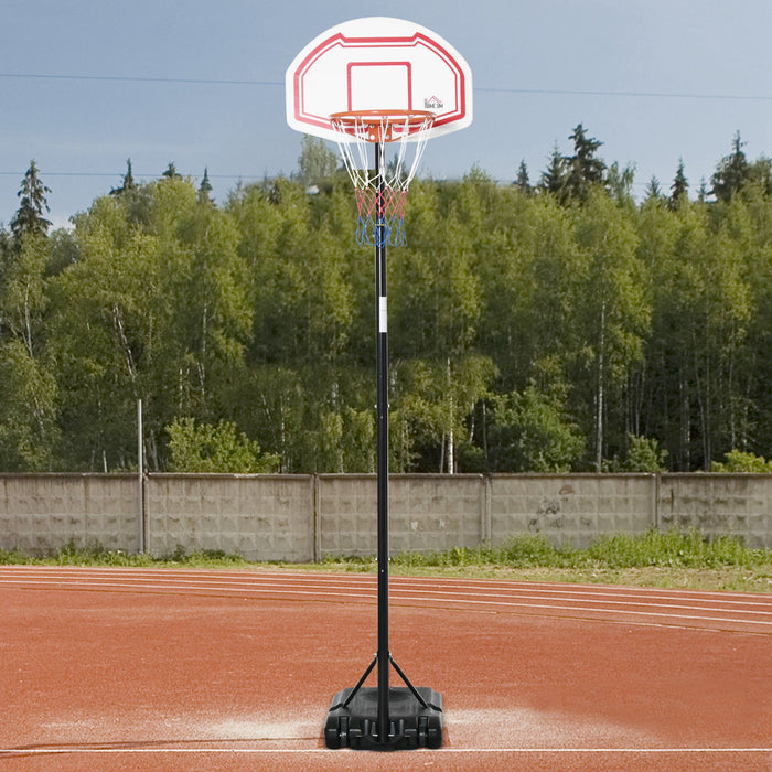 Outdoor Basketball Hoop Stand Portable Sturdy Rim Adjustable Height from 258-314 cm w/ Wheels, Stable Base