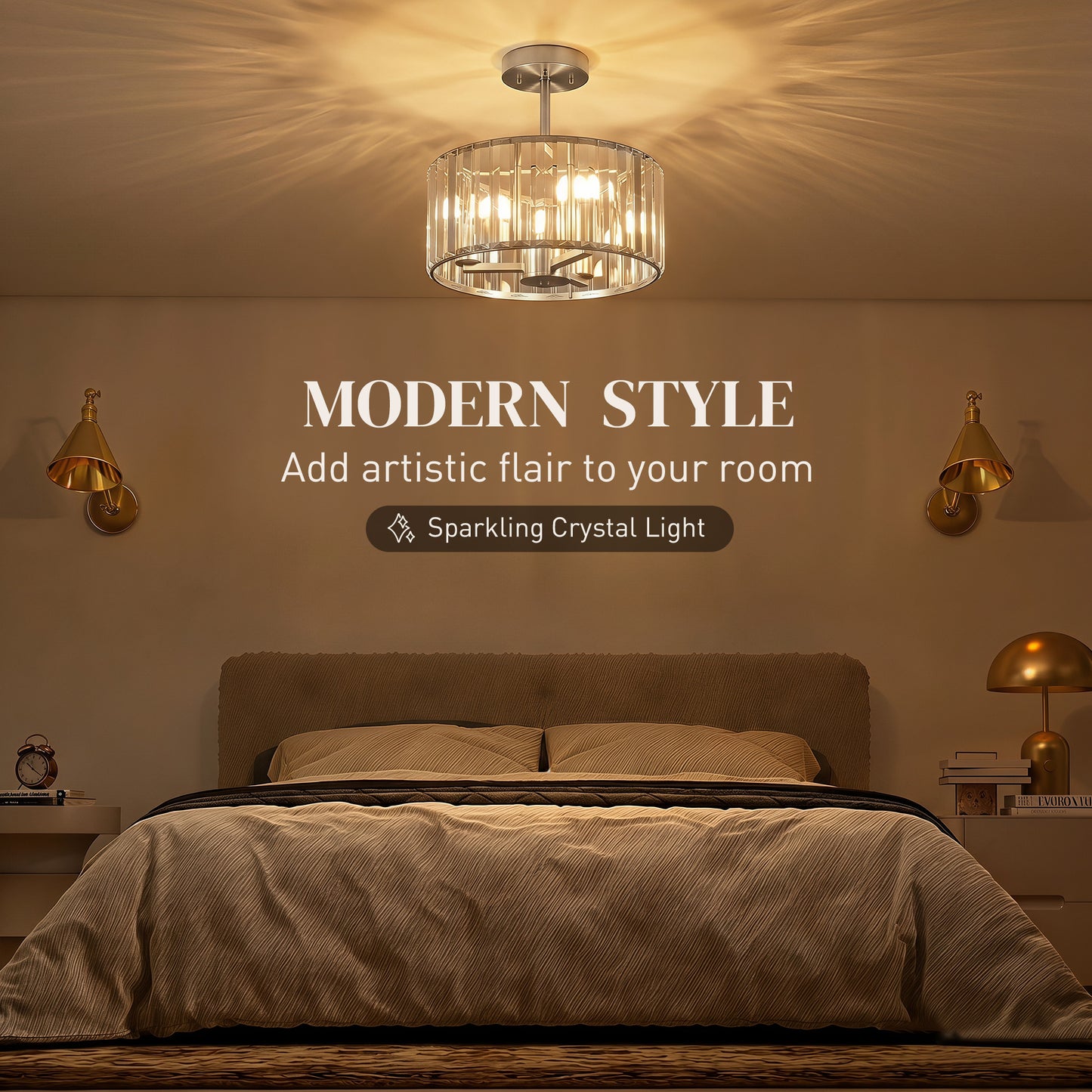 Crystal Ceiling Light Fixture, Semi Flush Mount Modern Crystal Chandelier Ceiling Light for Living Room, Bedroom, Hallway, Dining Room, E14 Base 3-Lights, Bulbs Not Included, Silver Tone