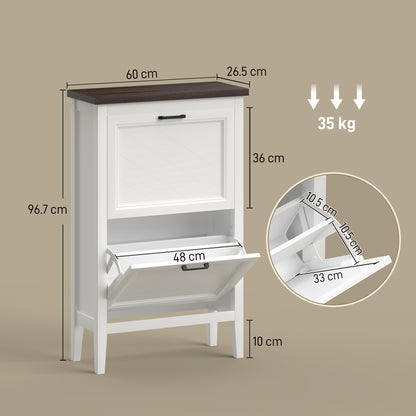 Shoe Cabinet with 2 Flip Drawers, Narrow Shoe Storage Cabinet, White