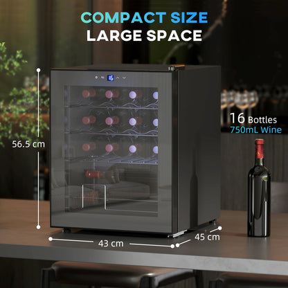 16 Bottle Wine Cooler with Adjustable Temperature Control, Black