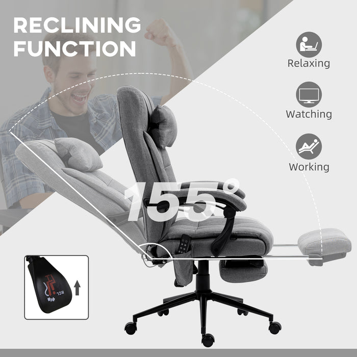 Vibration Massage Office Chair with Heat, Fabric Computer Chair with Head Pillow, Footrest, Armrest, Reclining Back, Grey