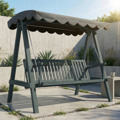 3 Seater Garden Swing Seat with Canopy, Outdoor Hammock Bench, Grey