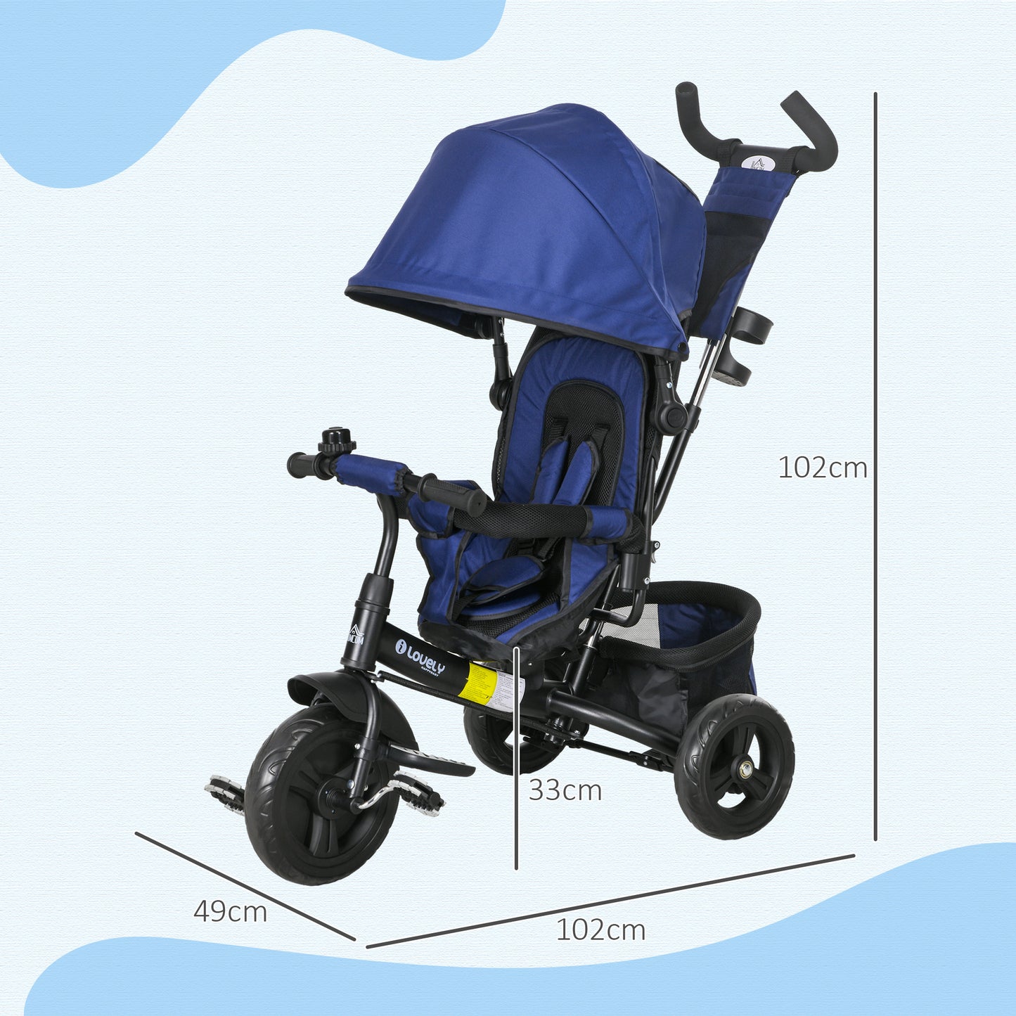 6 in 1 Kids Trike, Stroller with Parent Handle, Blue